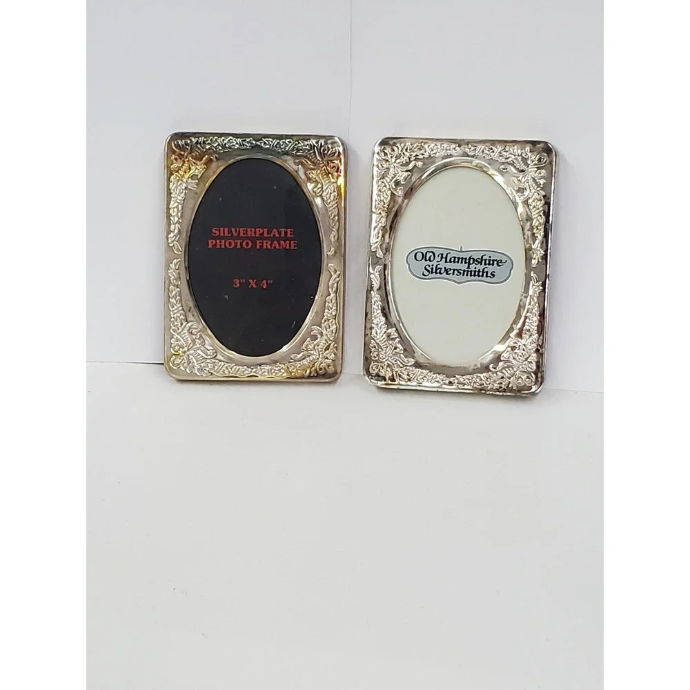 Old Hampshire Silversmiths Silverplate Photo Frame Set 3x4 Floral Oval Vintage